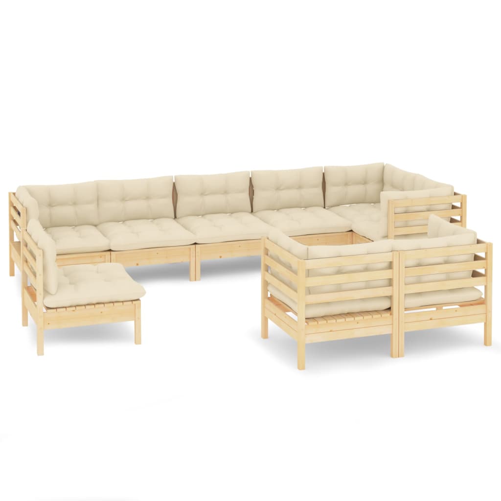 9-piece garden lounge set with cream cushions solid pine