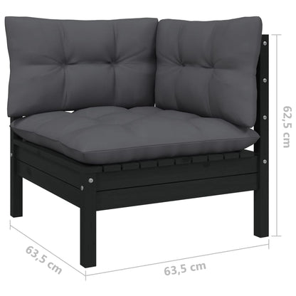 10-piece garden lounge set with cushions black solid pine