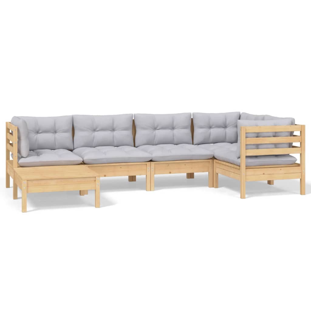6-piece garden lounge set with grey cushions solid pine wood