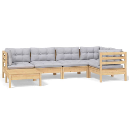 6-piece garden lounge set with grey cushions solid pine wood