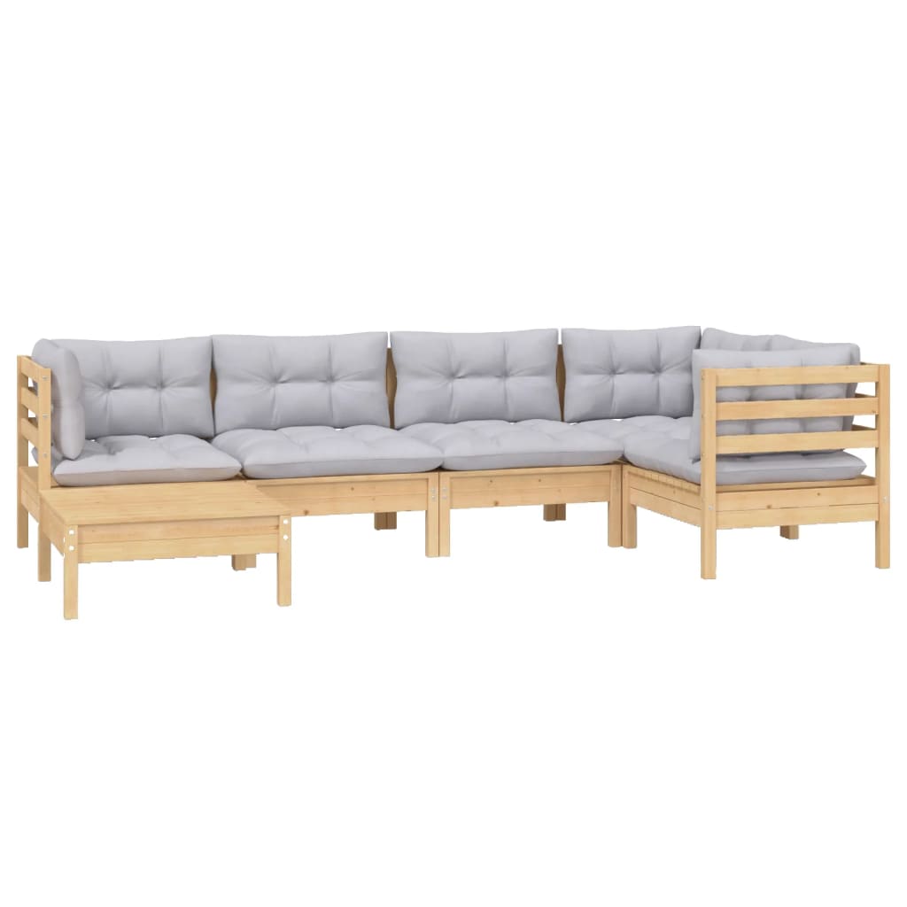 6-piece garden lounge set with grey cushions solid pine wood