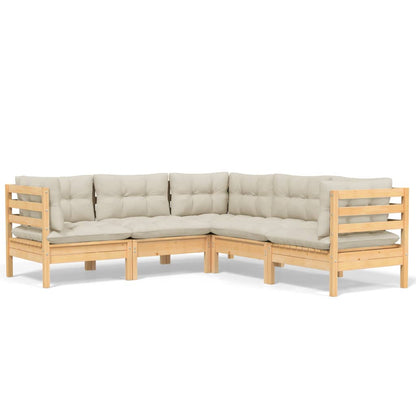 5-piece garden lounge set with cream cushions solid pine