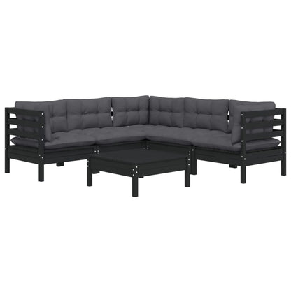 6 kom. Vrtna garnitura za sjedenje s jastucima od punog crnog bora