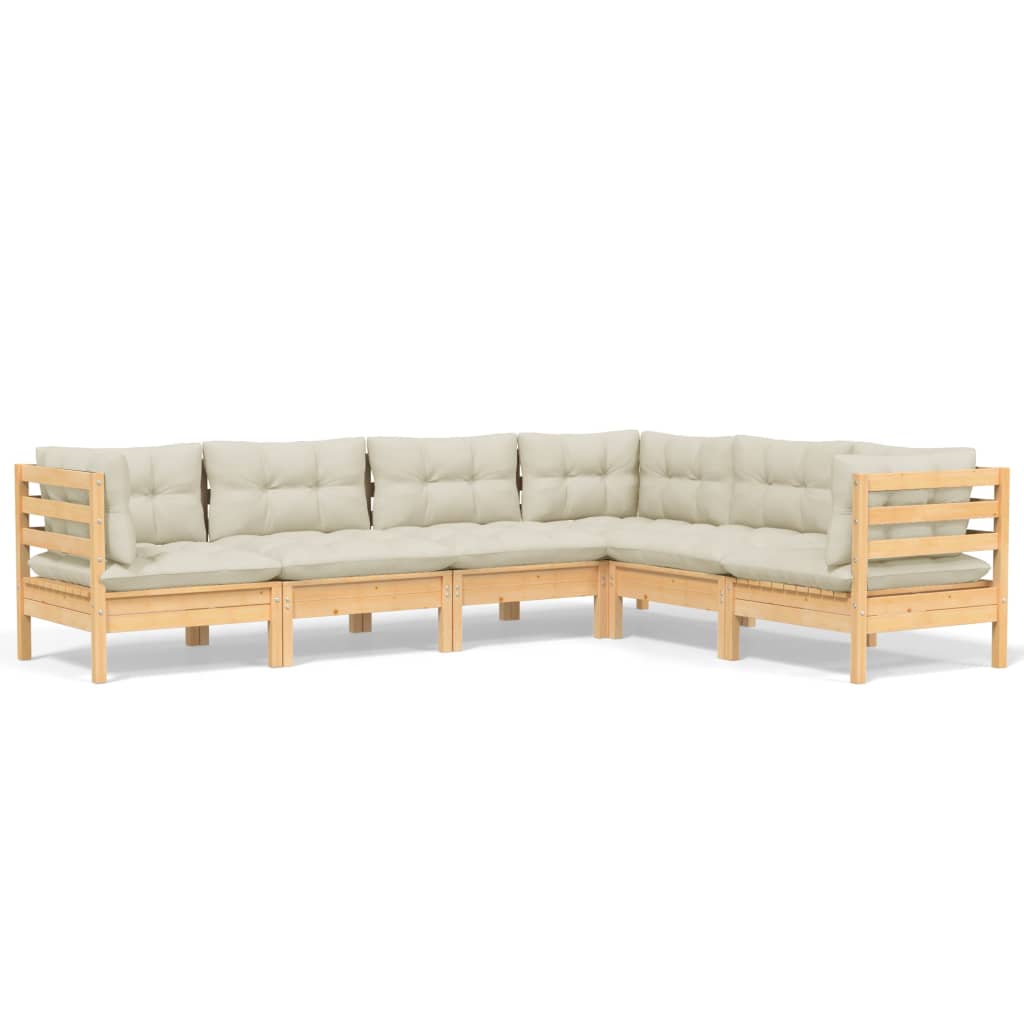 6-piece garden lounge set with cream cushions solid pine