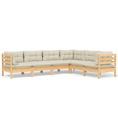 6-piece garden lounge set with cream cushions solid pine