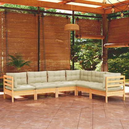 6-piece garden lounge set with cream cushions solid pine