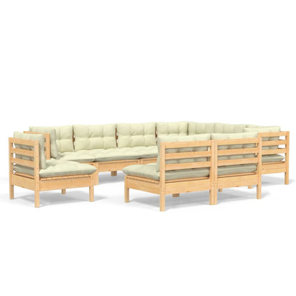 9-tlg. Garten-Lounge-Set mit Creme Kissen Massivholz Kiefer