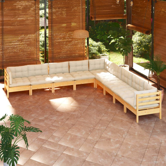 9-piece garden lounge set with cream cushions solid pine