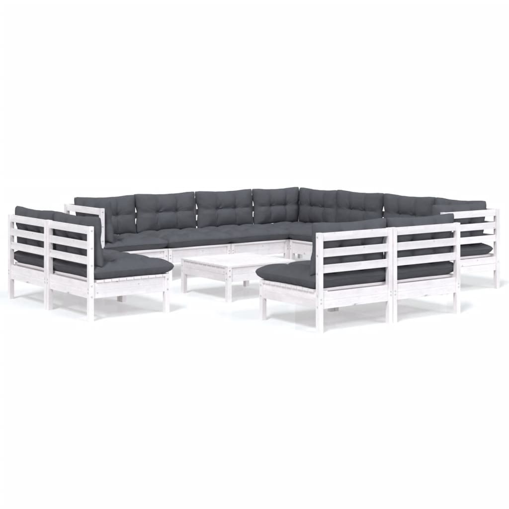 12 kom. Vrtna garnitura za sjedenje s jastucima od bijelog punog bora