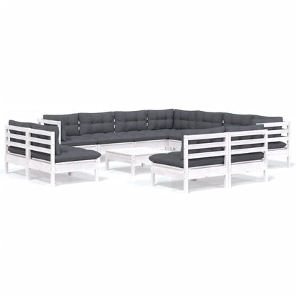 12 kom. Vrtna garnitura za sjedenje s jastucima od bijelog punog bora