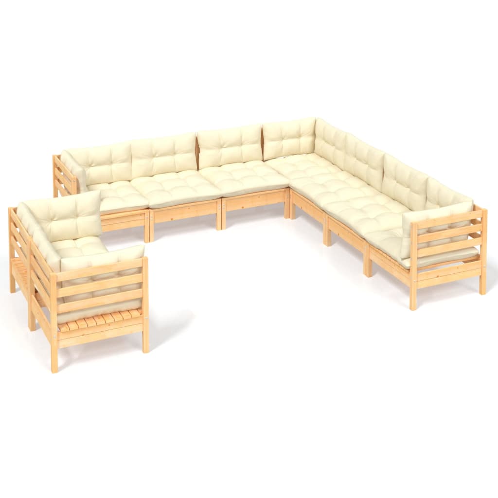 9-piece garden lounge set with cream cushions solid pine