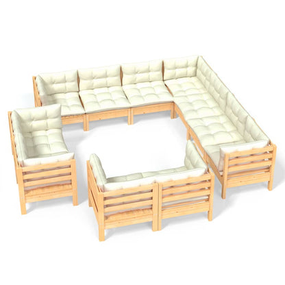 11 kom. Vrtna garnitura za sjedenje s krem ​​jastucima od punog borovine