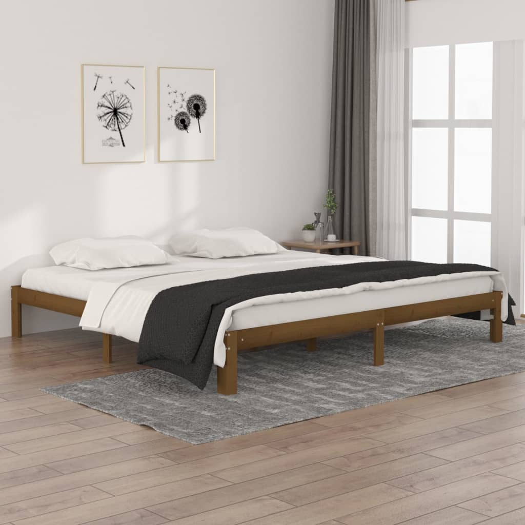 Solid wood bed honey brown pine 200x200 cm