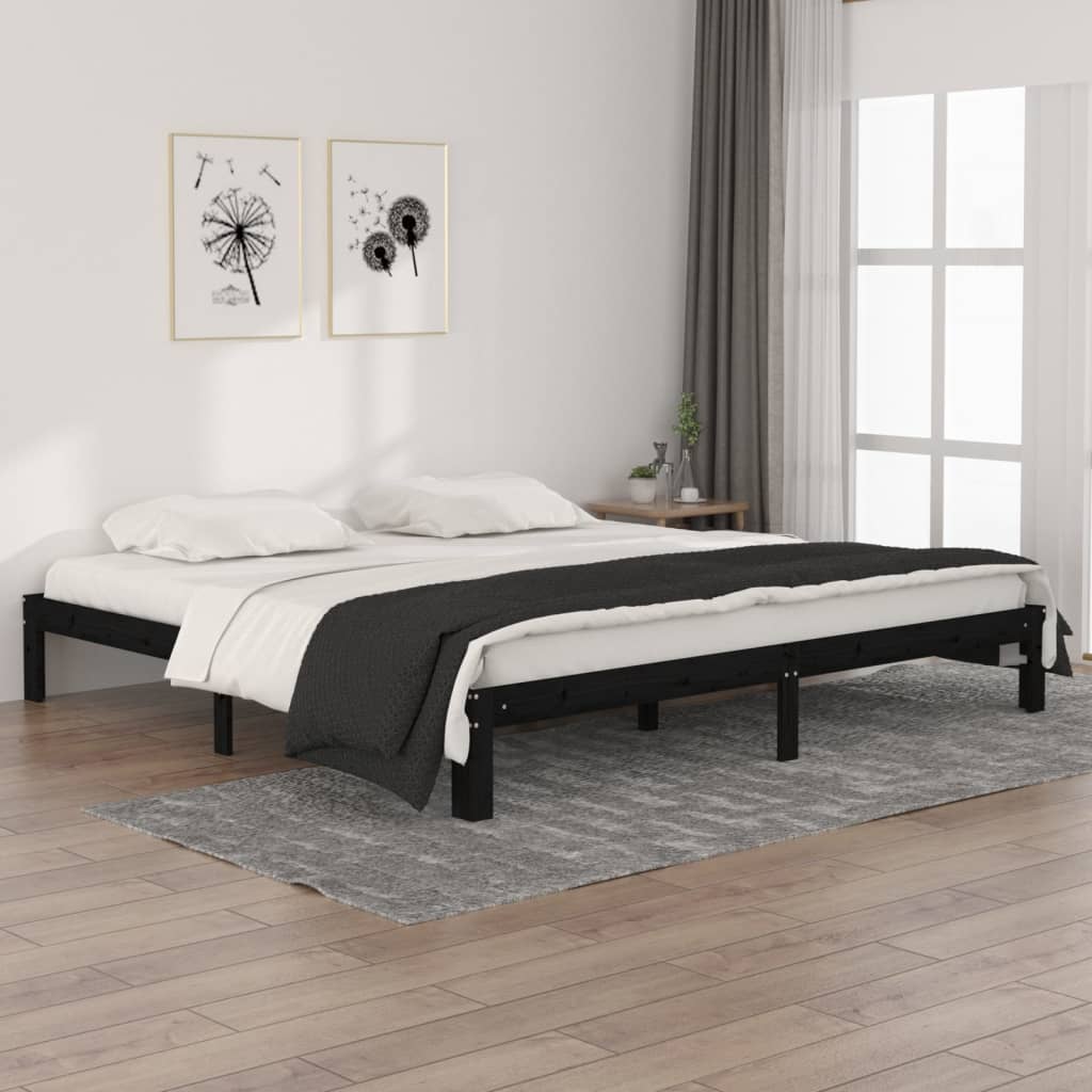 Solid wood bed black pine 200x200 cm