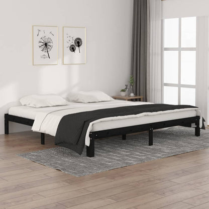 Solid wood bed black pine 200x200 cm