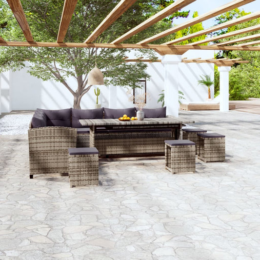 6-tlg. Garten-Lounge-Set mit Kissen Poly Rattan Grau