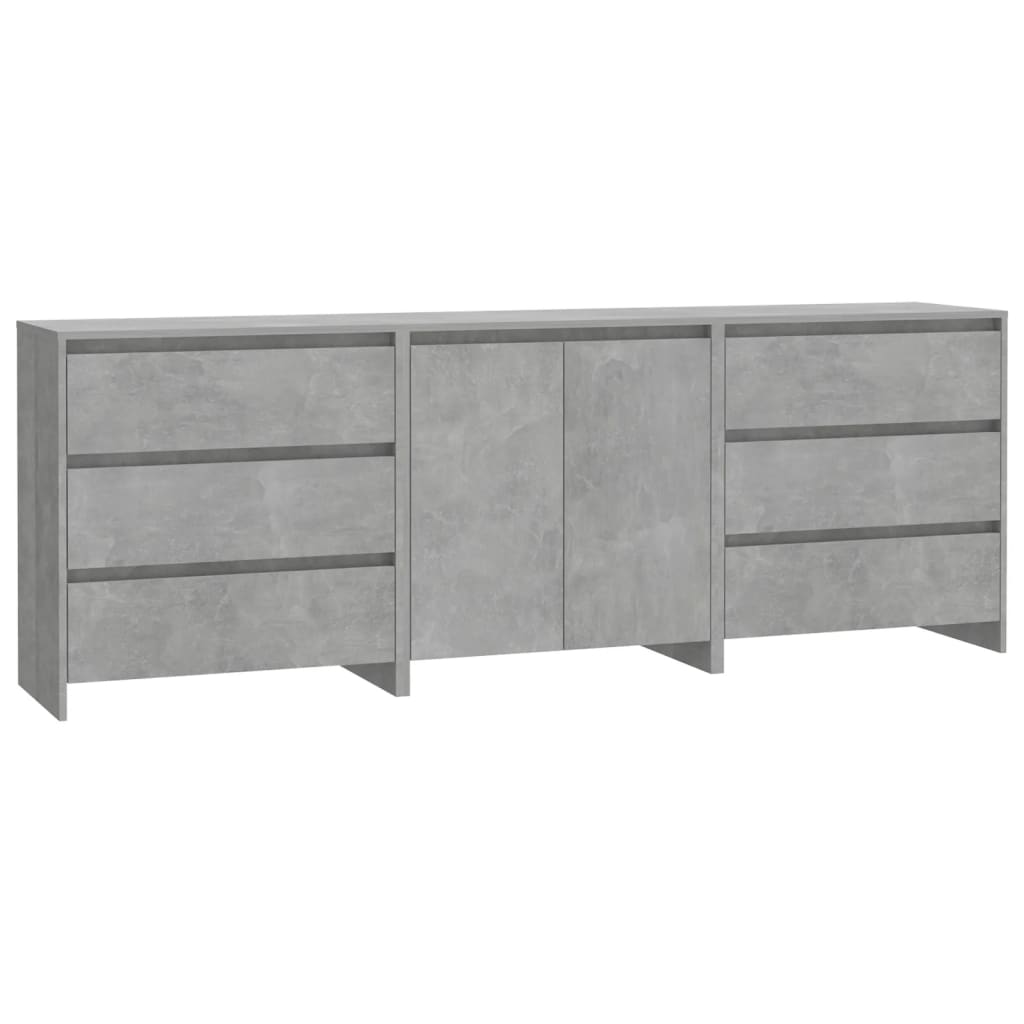 3-tlg. Sideboard Betongrau Holzwerkstoff