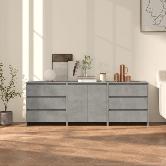 3-tlg. Sideboard Betongrau Holzwerkstoff