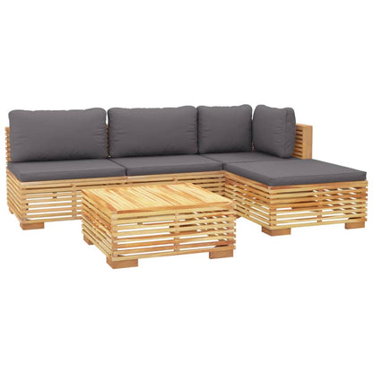 5-piece garden lounge set with cushions solid teak