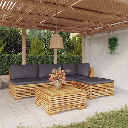 5-piece garden lounge set with cushions solid teak