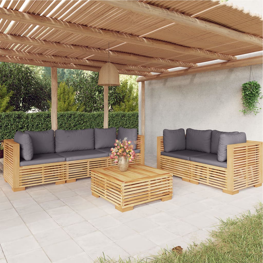6-tlg. Garten-Lounge-Set mit Kissen Massivholz Teak