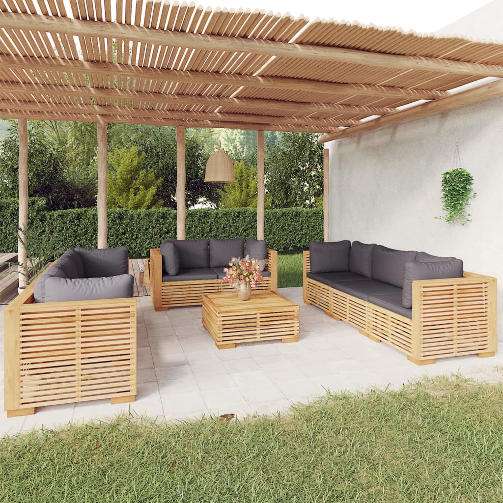 9-piece garden lounge set with cushions solid teak