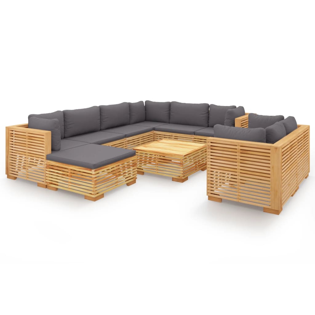 10-piece garden lounge set with cushions solid teak