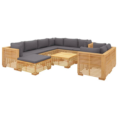 10-piece garden lounge set with cushions solid teak