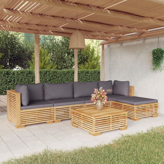 6-tlg. Garten-Lounge-Set mit Kissen Massivholz Teak