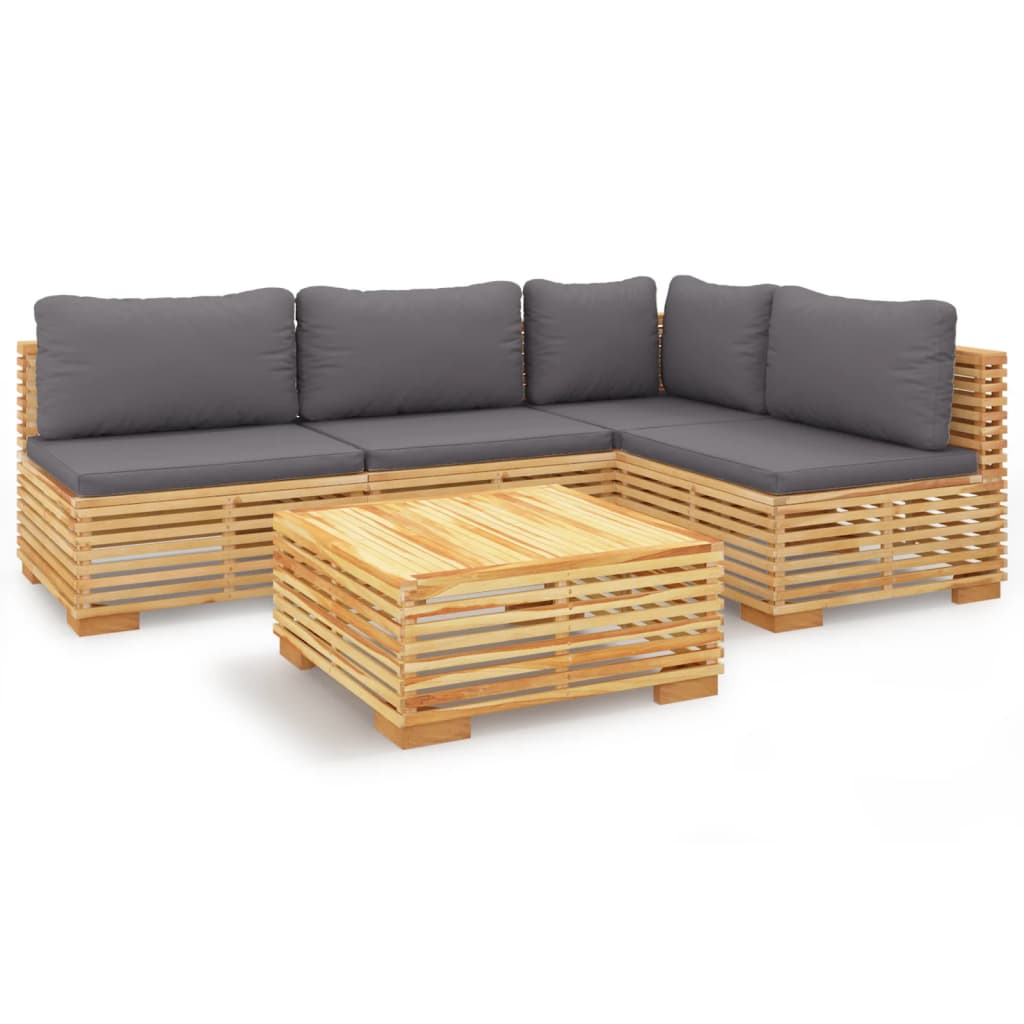 5-piece garden lounge set with cushions solid teak