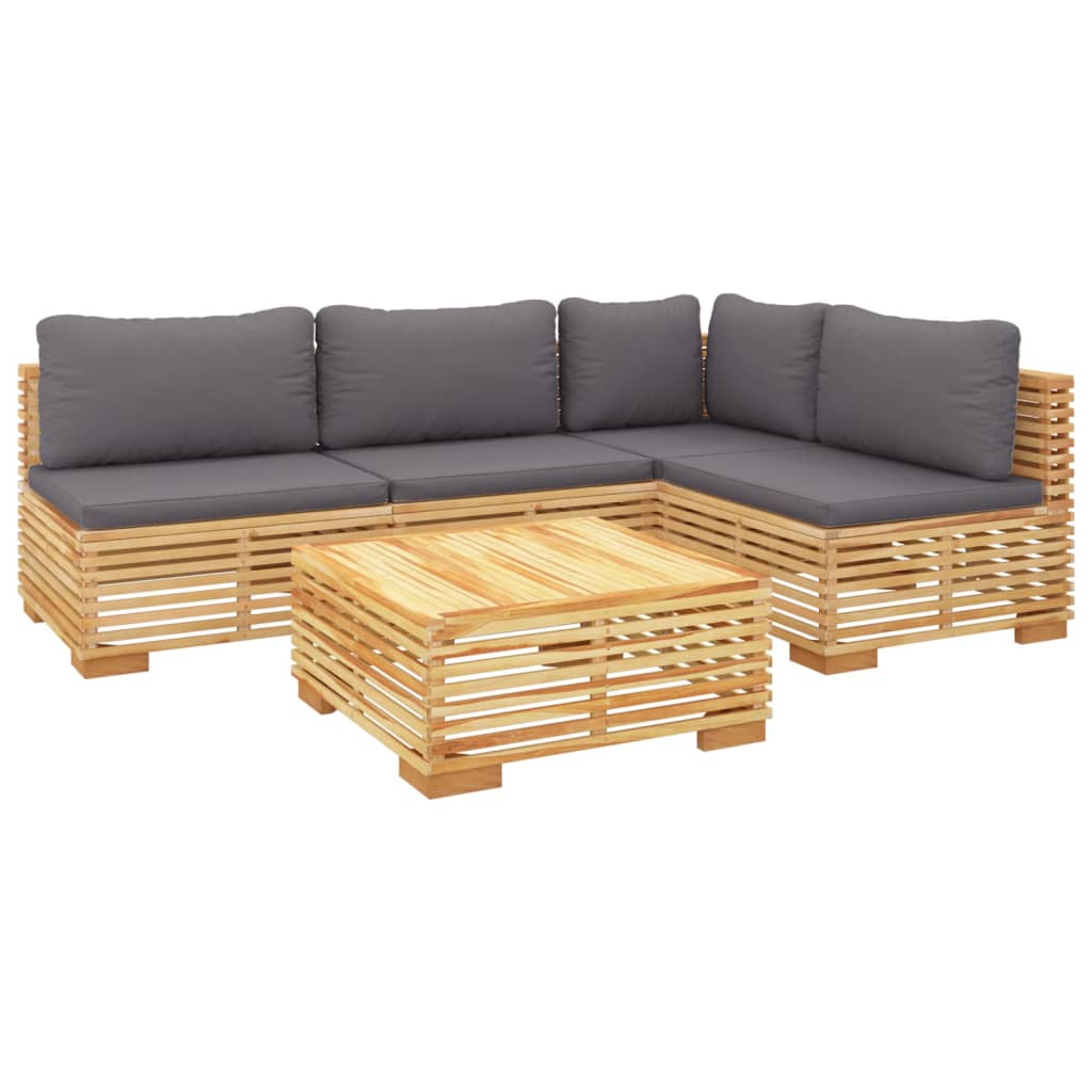 5-piece garden lounge set with cushions solid teak
