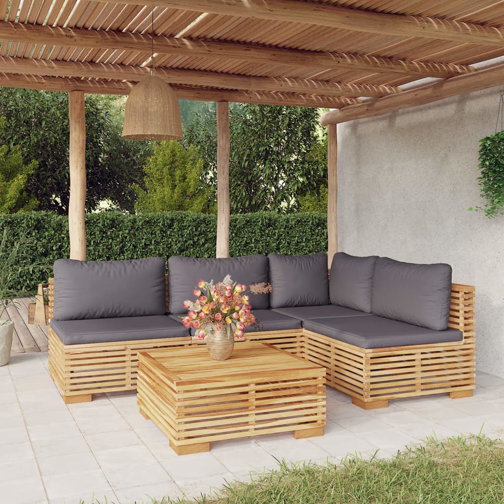5-piece garden lounge set with cushions solid teak