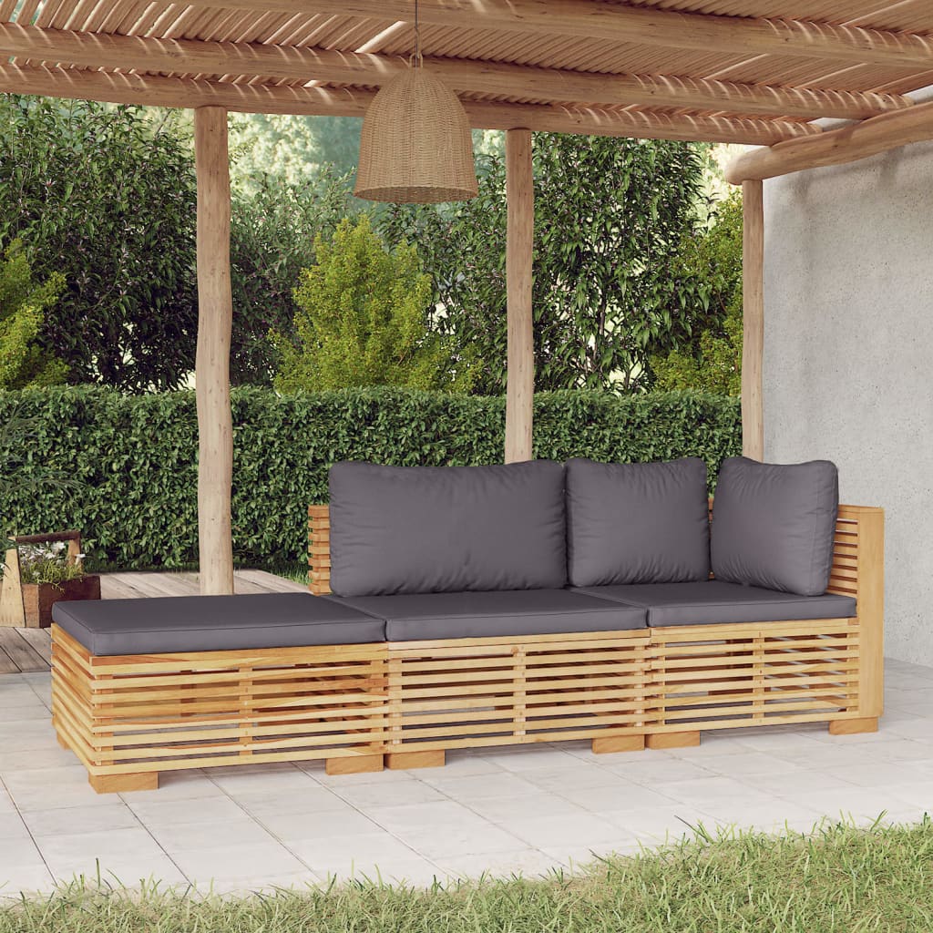 3-tlg. Garten-Lounge-Set mit Kissen Massivholz Teak