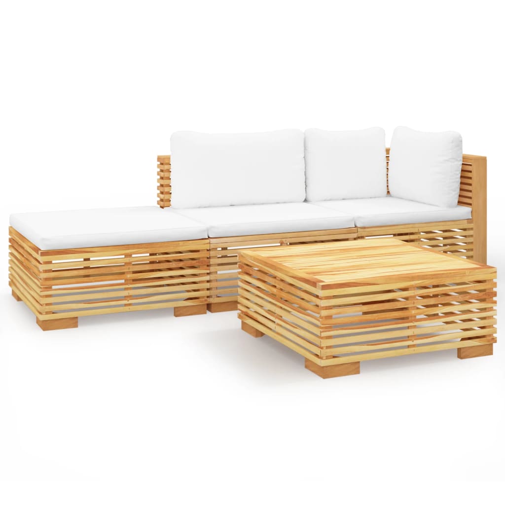 4-tlg. Garten-Lounge-Set mit Kissen Massivholz Teak