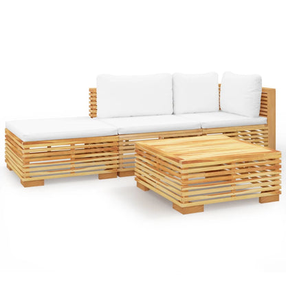 4-tlg. Garten-Lounge-Set mit Kissen Massivholz Teak