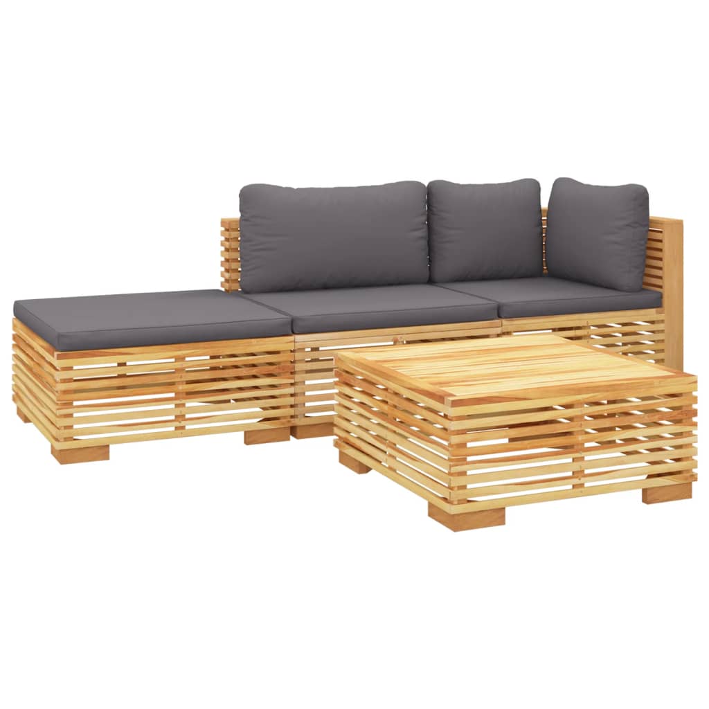 4-tlg. Garten-Lounge-Set mit Kissen Massivholz Teak