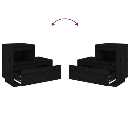 Nachttische 2 Stk. Schwarz 60x34x51 cm Massivholz Kiefer