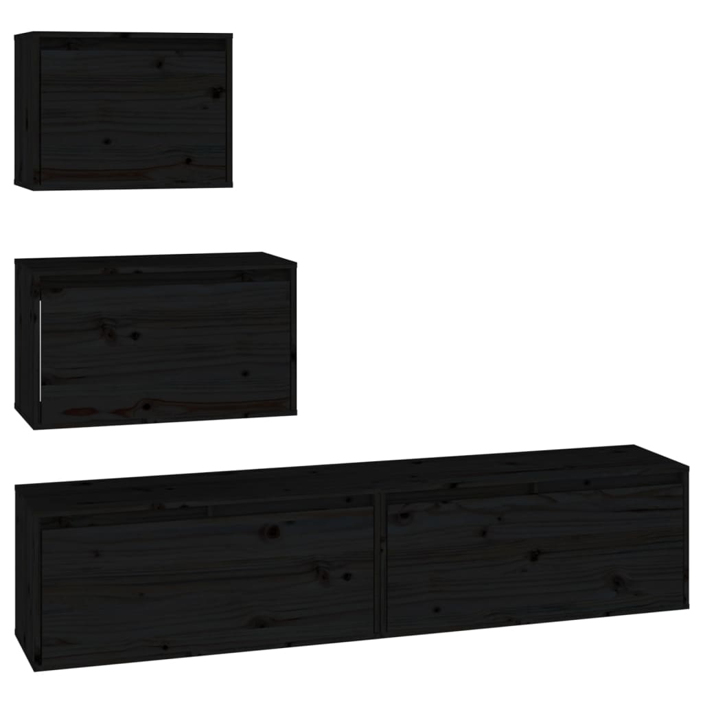 TV cabinets 4 pcs. Black solid pine