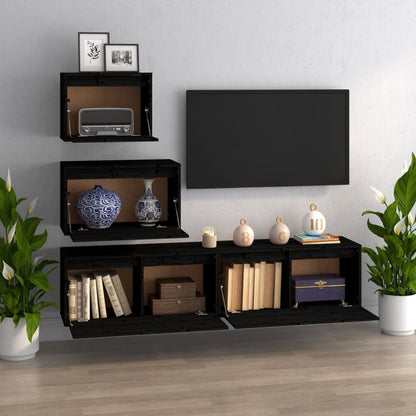 TV cabinets 4 pcs. Black solid pine