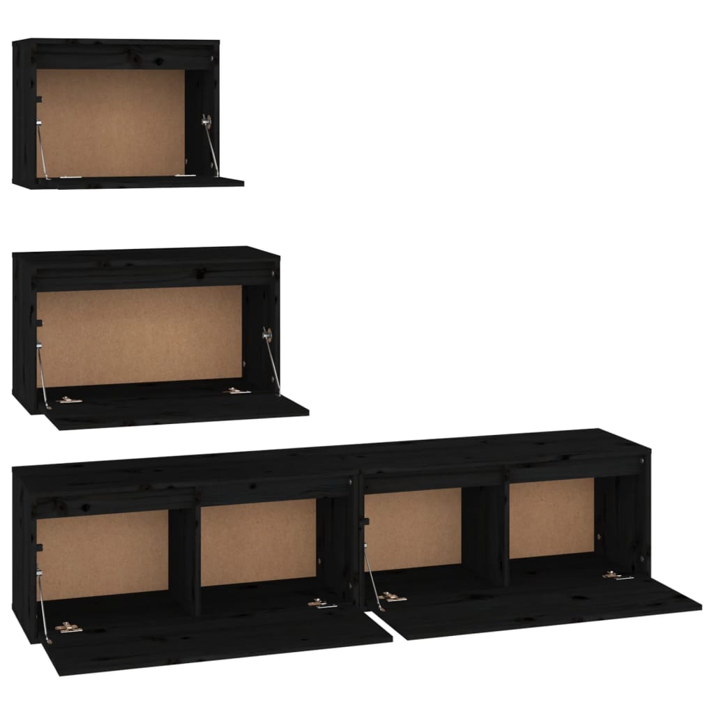TV cabinets 4 pcs. Black solid pine