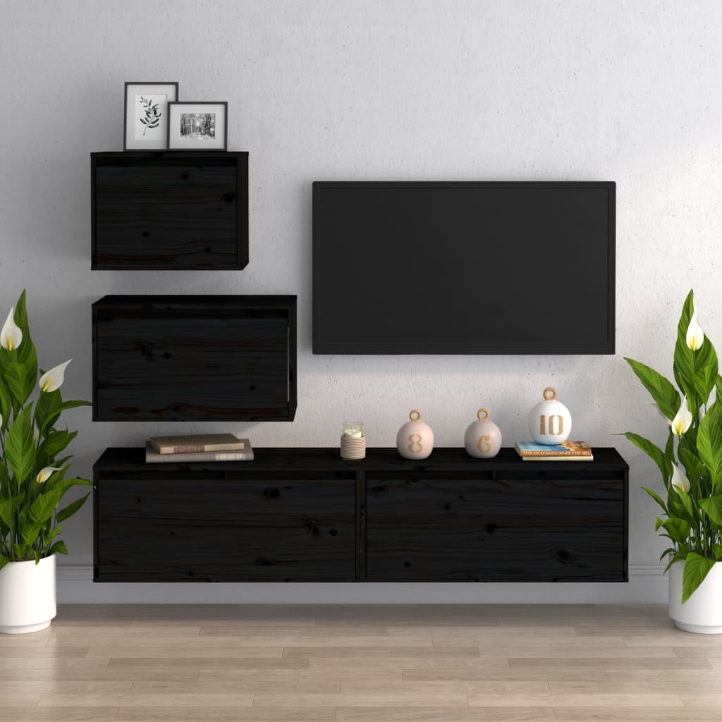 TV cabinets 4 pcs. Black solid pine