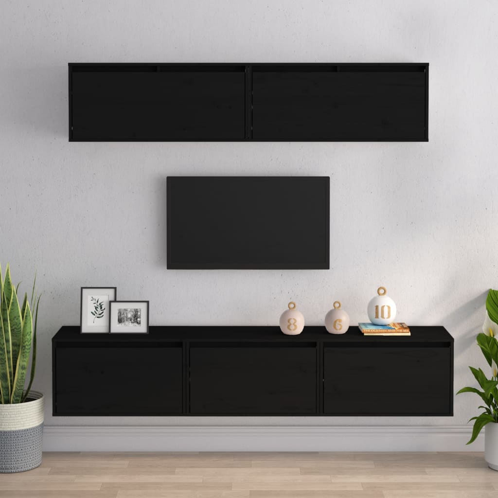 TV cabinets 5 pcs. Black solid pine