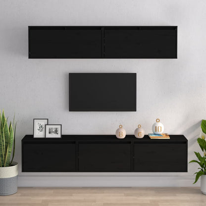 TV cabinets 5 pcs. Black solid pine