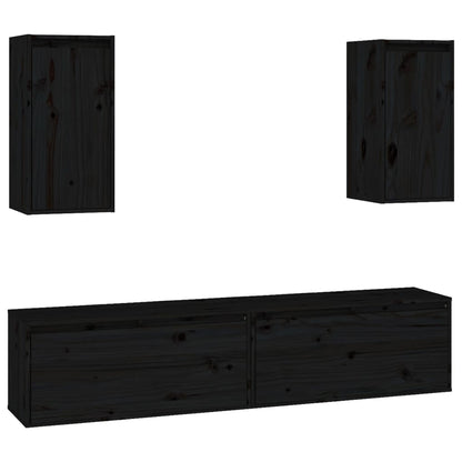 TV cabinets 4 pcs. Black solid pine