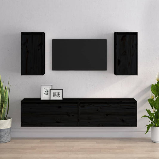TV cabinets 4 pcs. Black solid pine