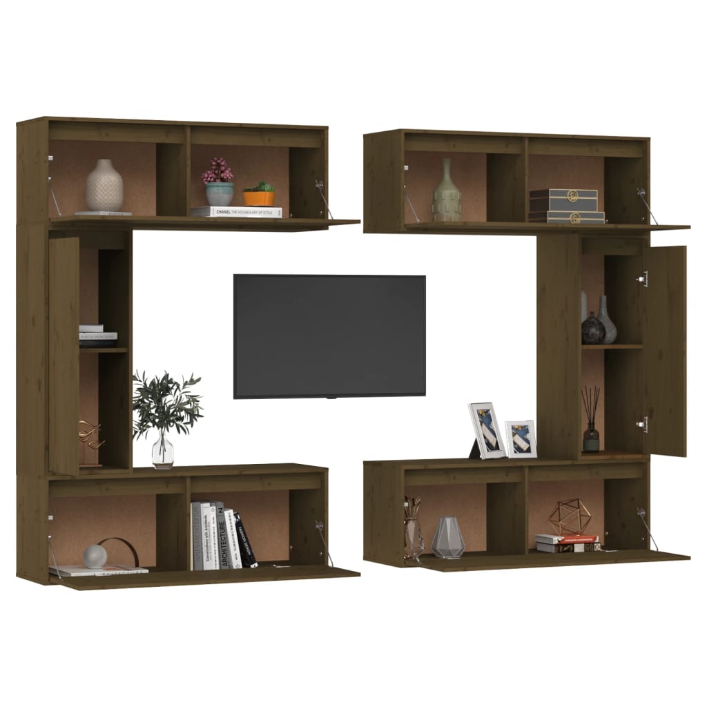 TV cabinets 6 pcs. Honey brown solid pine