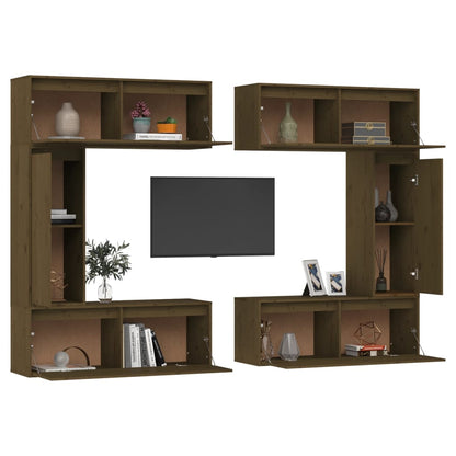 TV cabinets 6 pcs. Honey brown solid pine