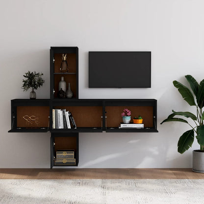 TV cabinets 5 pcs. Black solid pine