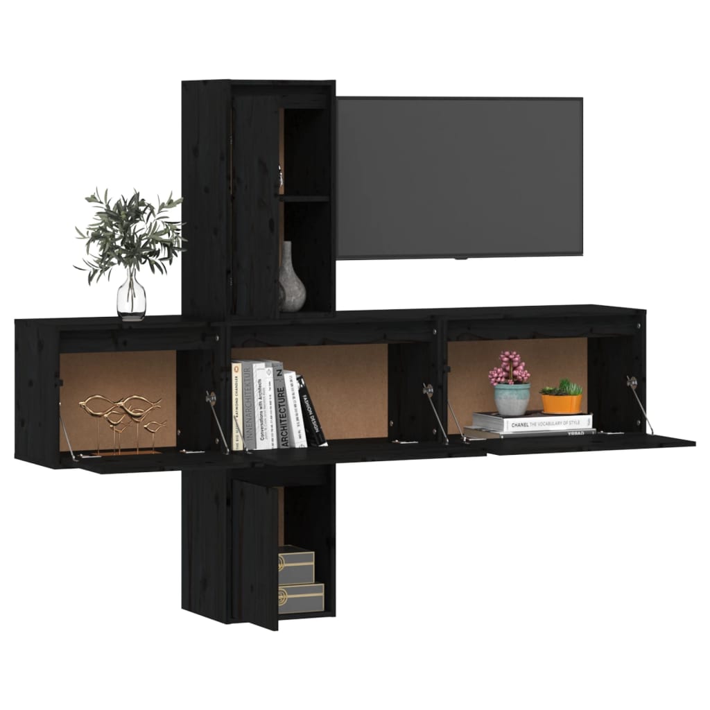 TV cabinets 5 pcs. Black solid pine