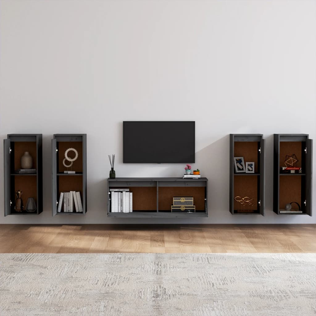 TV cabinets 5 pcs. Grey solid pine